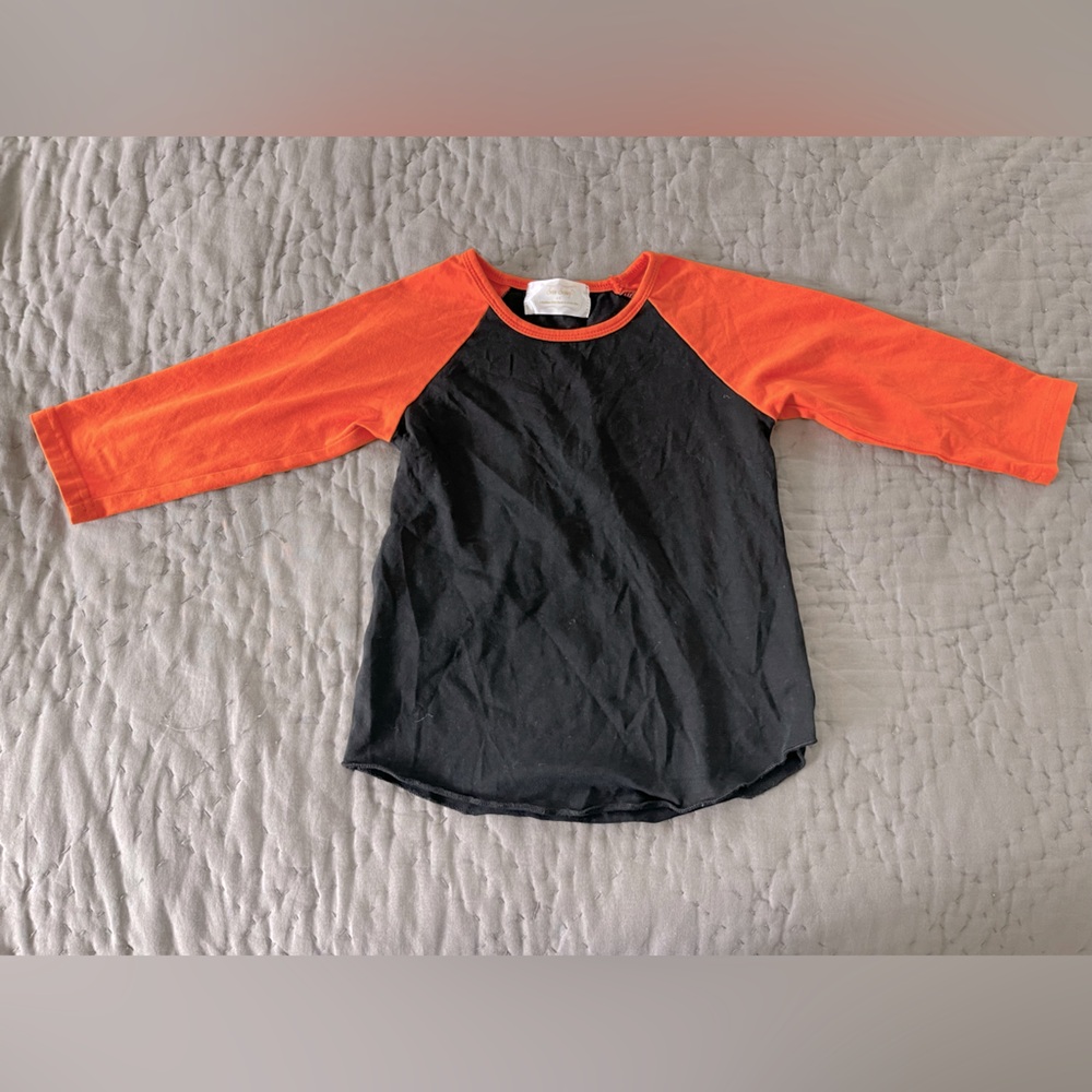 Sew Sassy Boutique Raglan 3/4 Sleeve Tee L/S Black Orange Halloween Top Size 4T